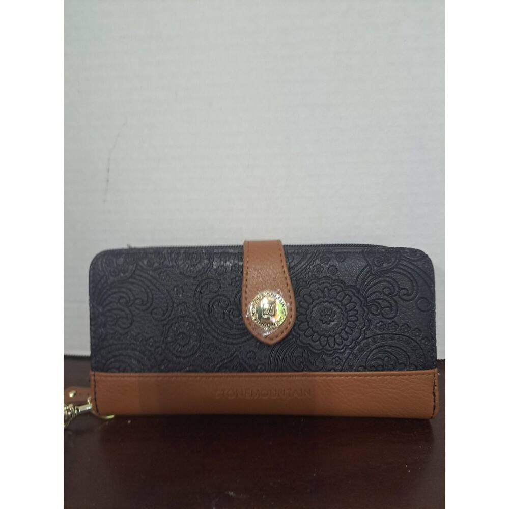 Black And Tan Stone Mountain Paisley Embossed Leather Checkbook Wallet